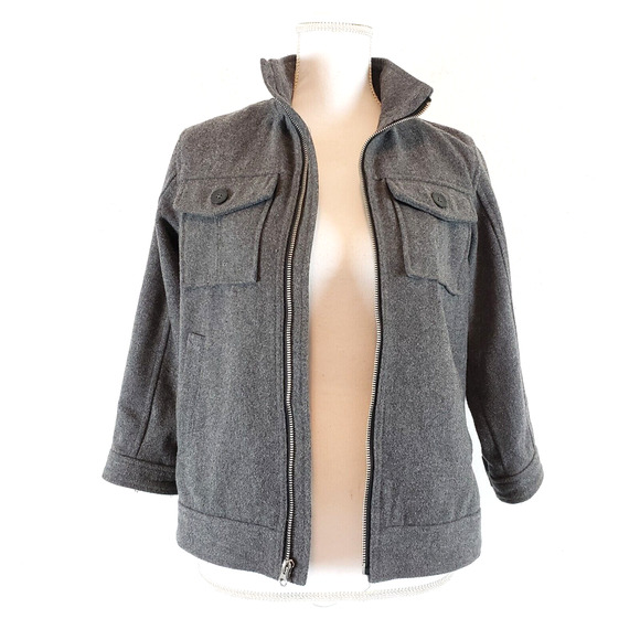 OLD NAVY Women's SIZE M (8) Gray Wool Blend Moto Jacket Military 3/4 Sleeve - Picture 1 of 9